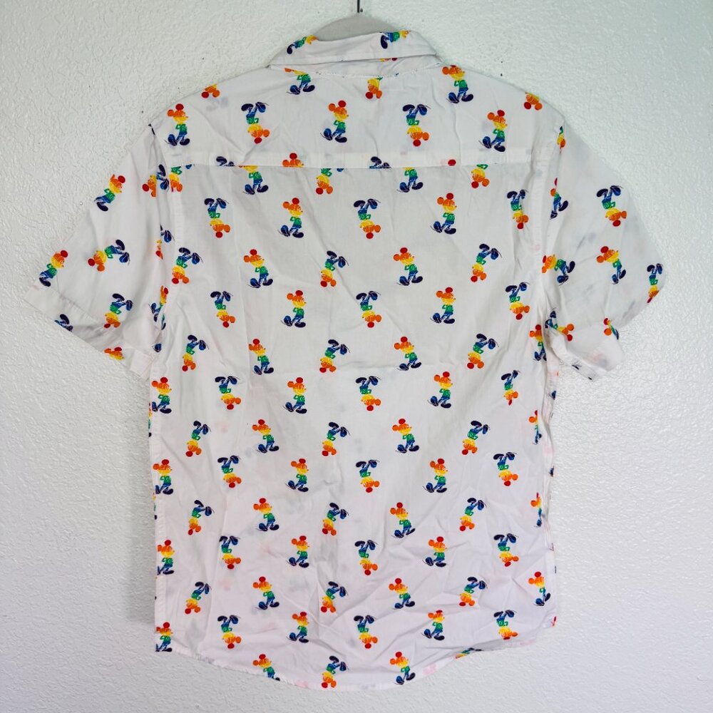 Mickey Mouse Shirt Mens Small Rainbow Pride Button Up Disney Parks World NEW S - Picture 2 of 9